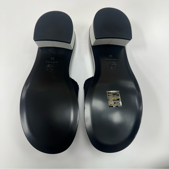 CHANEL Logo Heeled Slide Sandals in Black/White - Picture 3 of 14